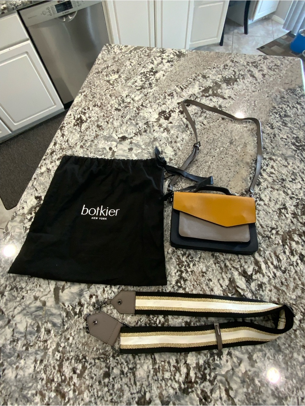 Botkier Colorblock Leather Crossbody in Mustard, Gray & navy